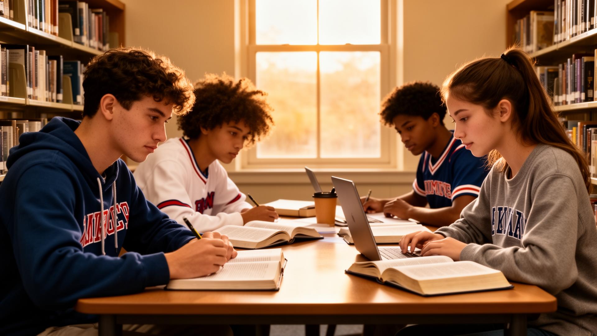 Student-athlete studying